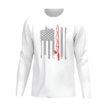 Fishing Rod American Flag Men Long Sleeve Shirt